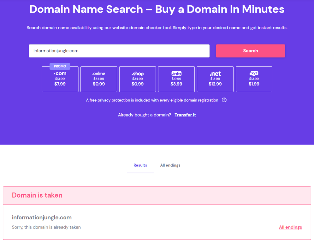 Domain Search tool