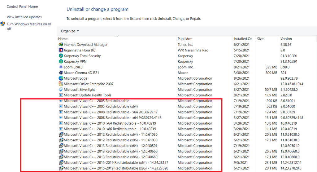 Control Panel Error list