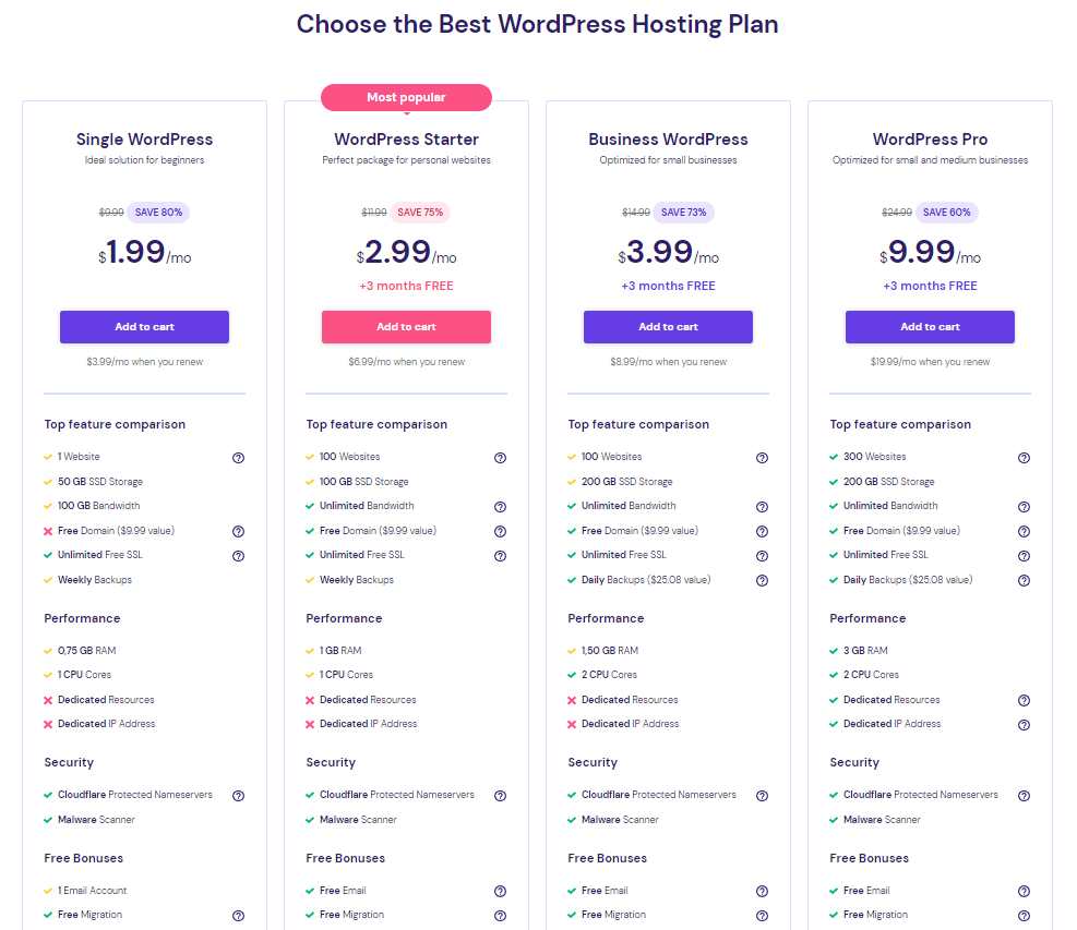 Wordpress Hosting plan